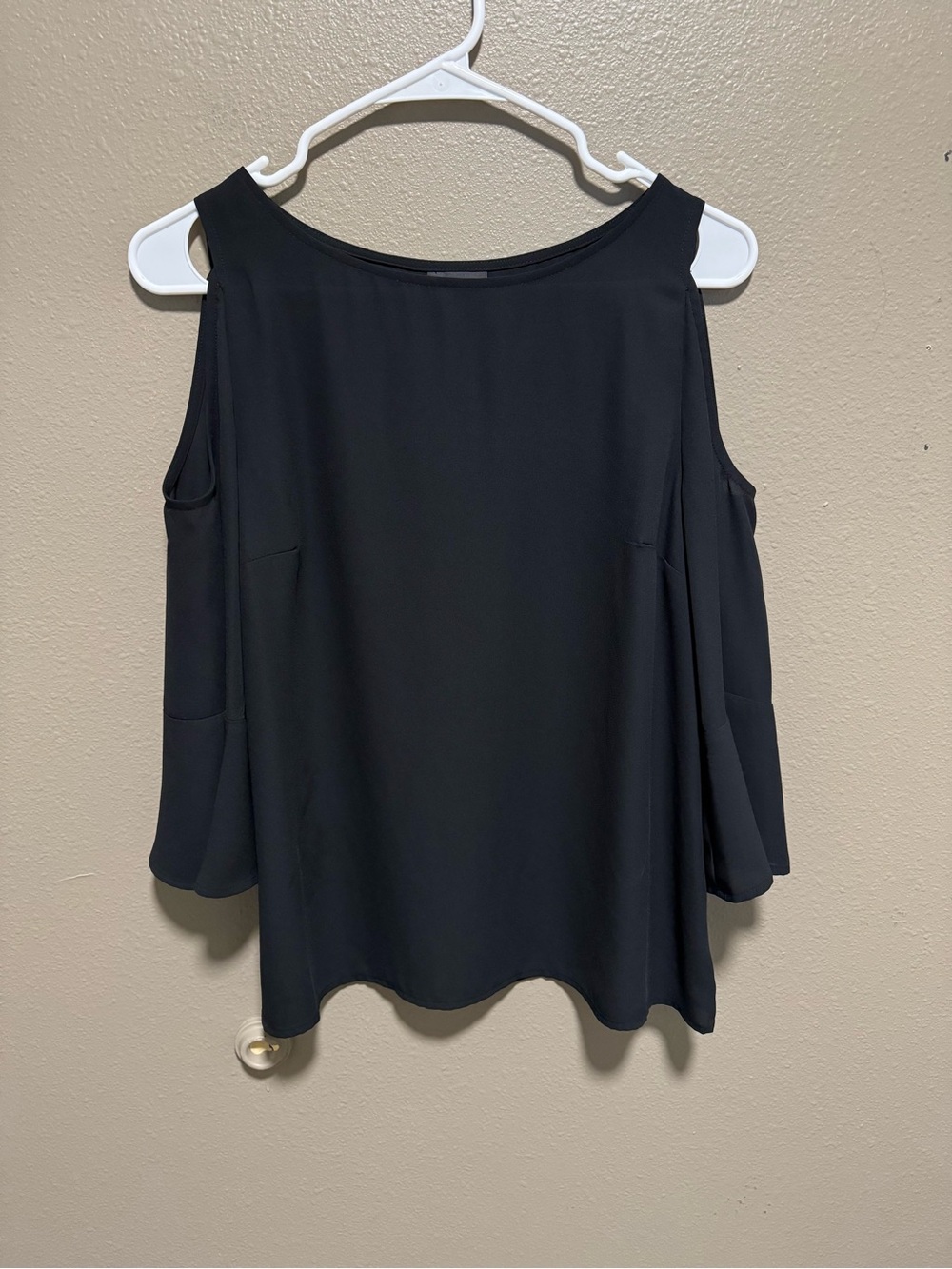 Cold-Shoulder Black Blouse with Flowing Sleeves